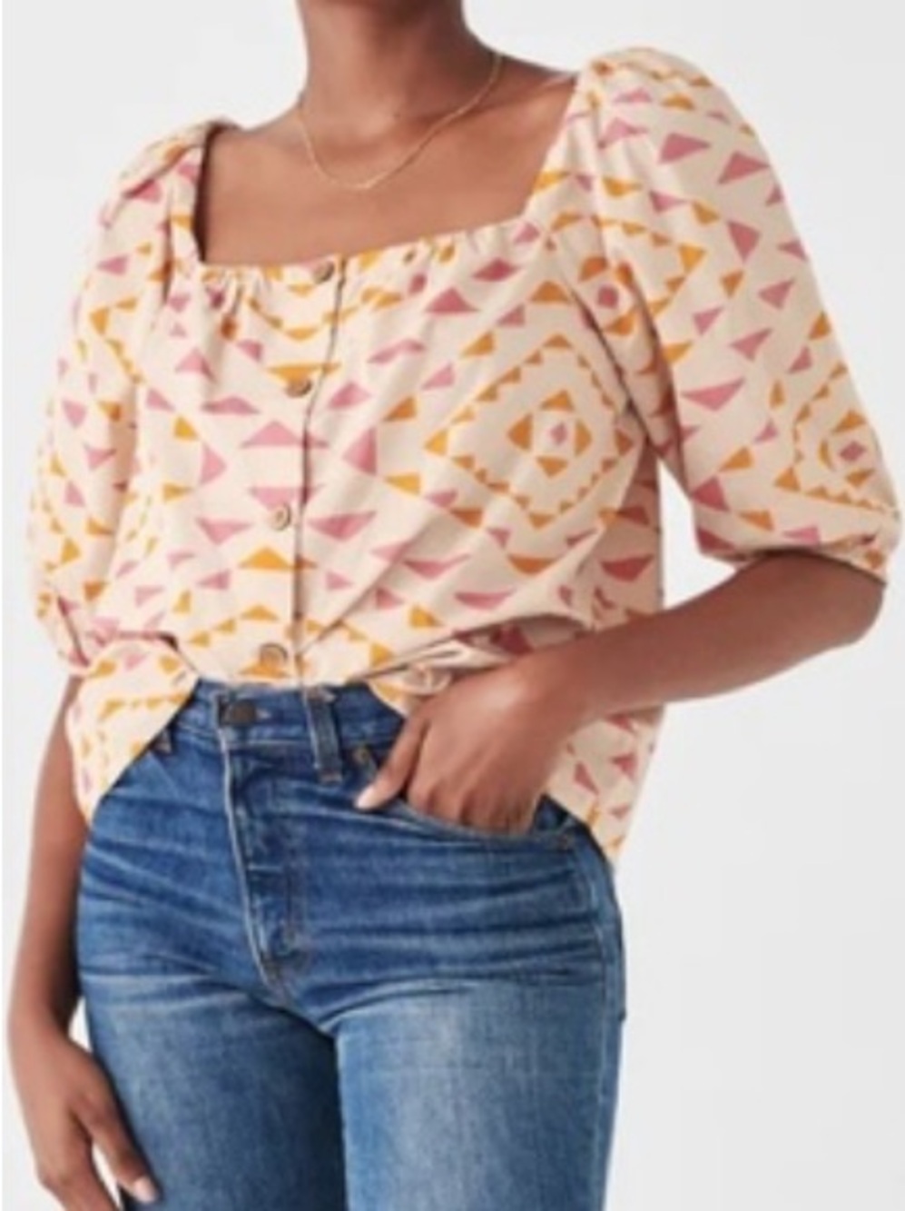 Faherty x B.Yellowtail Sun Road Cali Top Organic Cotton Puff Sleeve Medium NWT